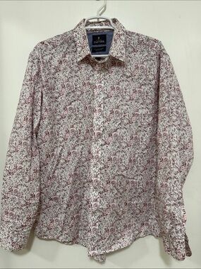 NWO Tags Stafford Button-Down Shirt with Burgandy and Pink Leaf Print